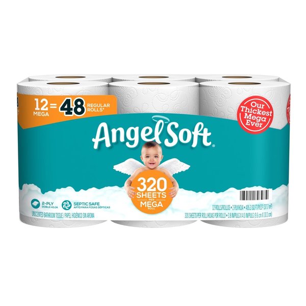 Angel Soft Toilet Paper 12 Rolls 320 sheet 405.33 sq ft 79397